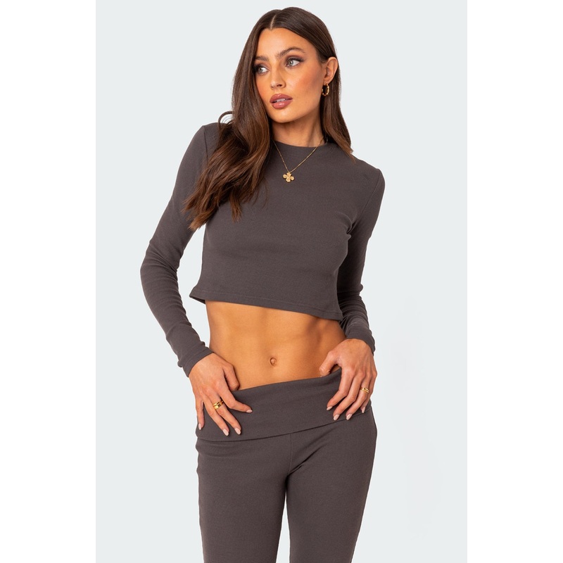 Coffee Break Ribbed Top DARK GRAY XS