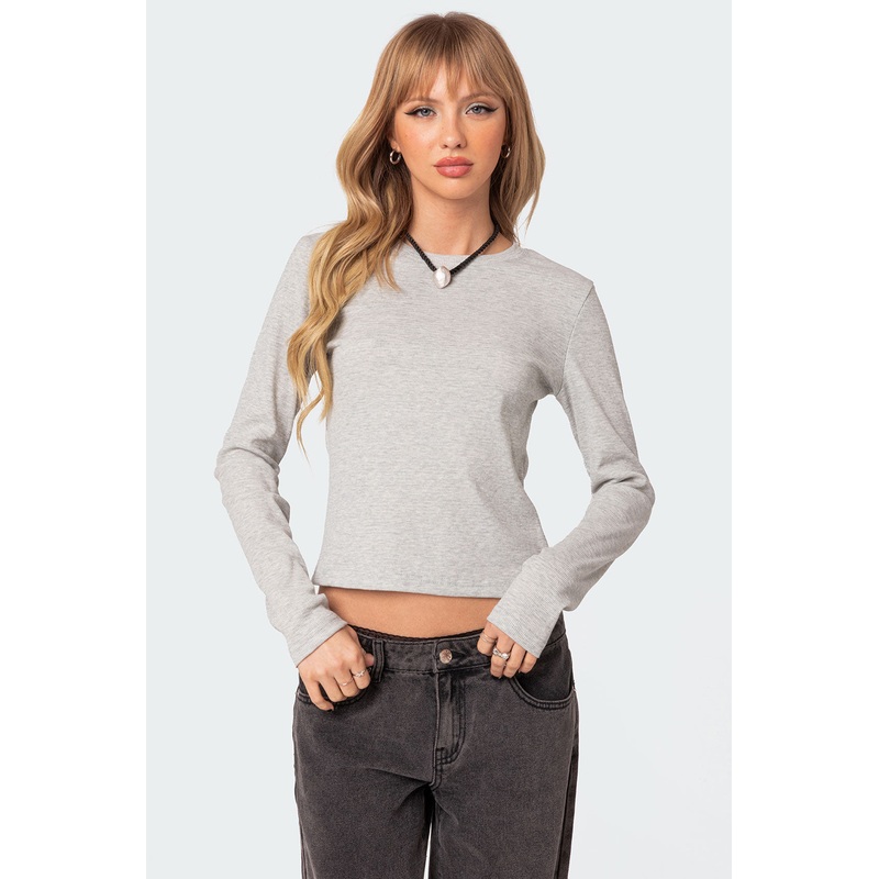 Marny Long Sleeve Waffle Top GRAY MELANGE XS