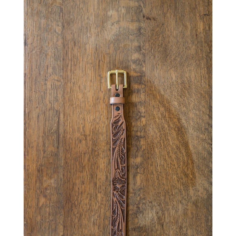 Western Tooled Leather Belt 30 Cognac