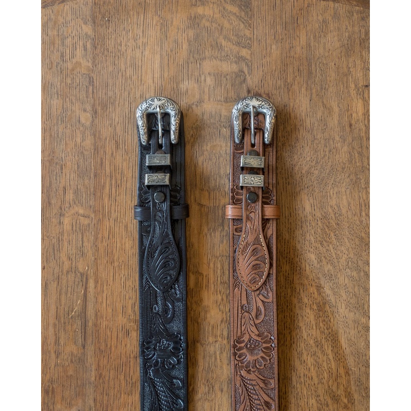 Western Tooled Ranger Belt 30 Cognac