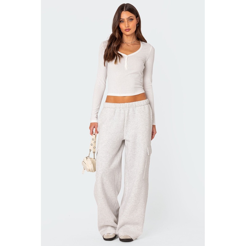 Wide Leg Cargo Sweatpants LIGHT GRAY XS