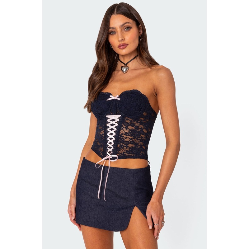 Cinch Sheer Lace Corset NAVY XS