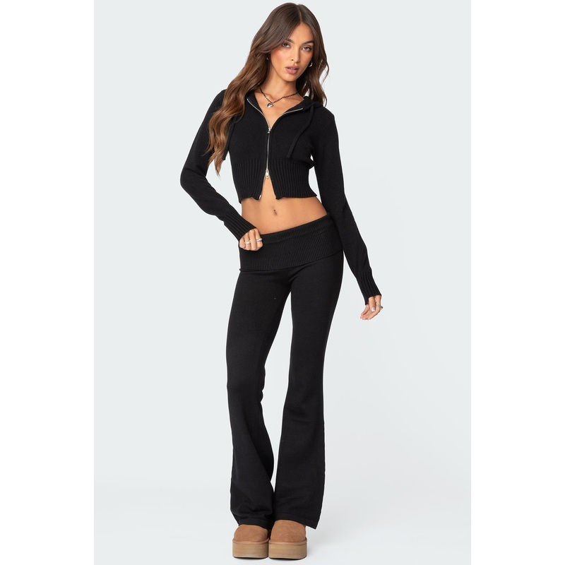 Desiree Knitted Low Rise Fold Over Pants BLACK XS
