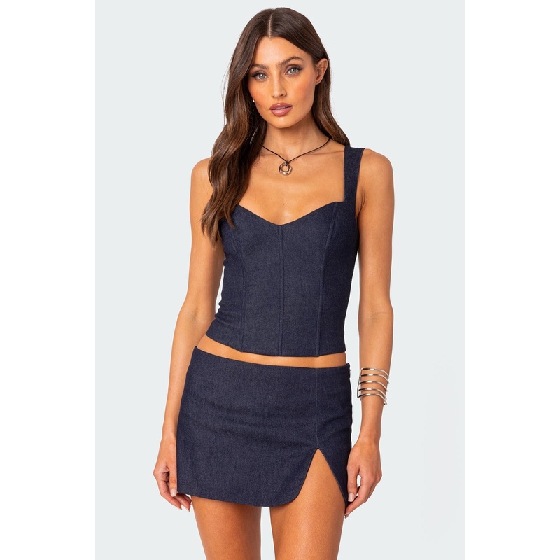 Jemma Lace Up Denim Corset DARK BLUE XS