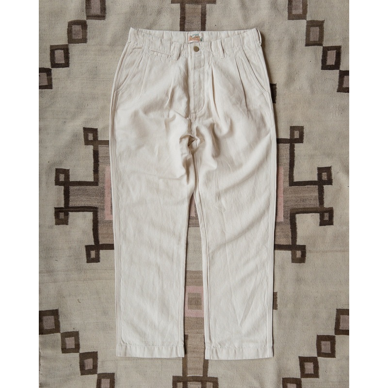 Pleated Cotton Linen Twill Chino – Unbleached 28