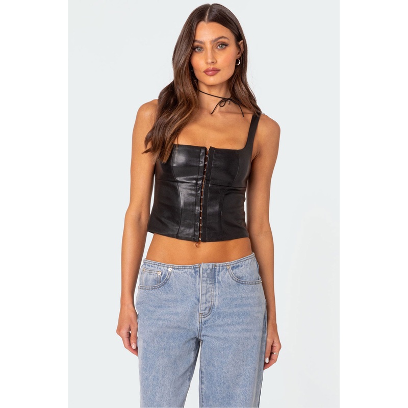 Simone Faux Leather Corset BLACK XS