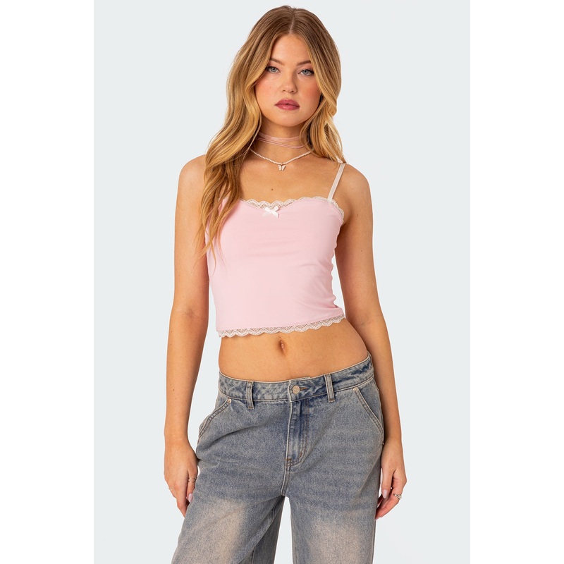 Alara Lace Trim Tank Top PINK XS