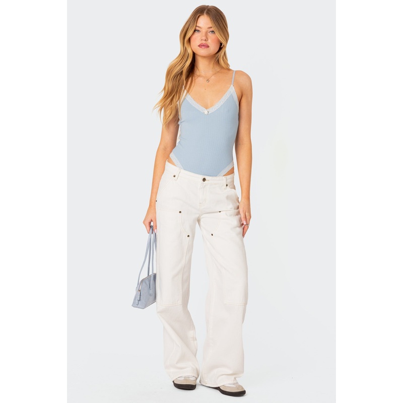 Aurora Lace Trim Bodysuit LIGHT BLUE XS