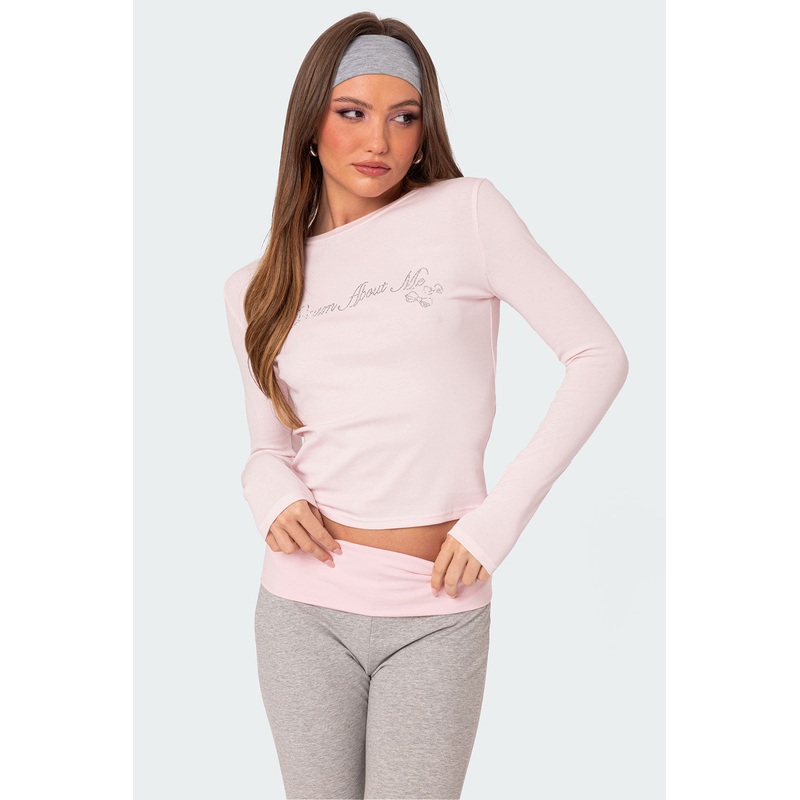 Dream About Me Rhinestone Top LIGHT PINK XS