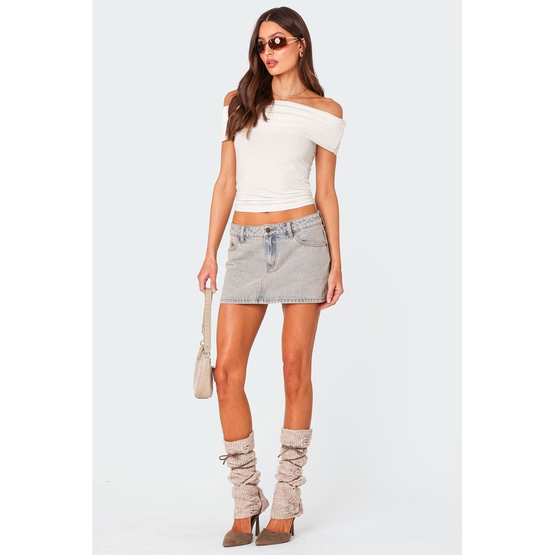 Vintage Washed Denim Mini Skirt BLUE WASHED XS