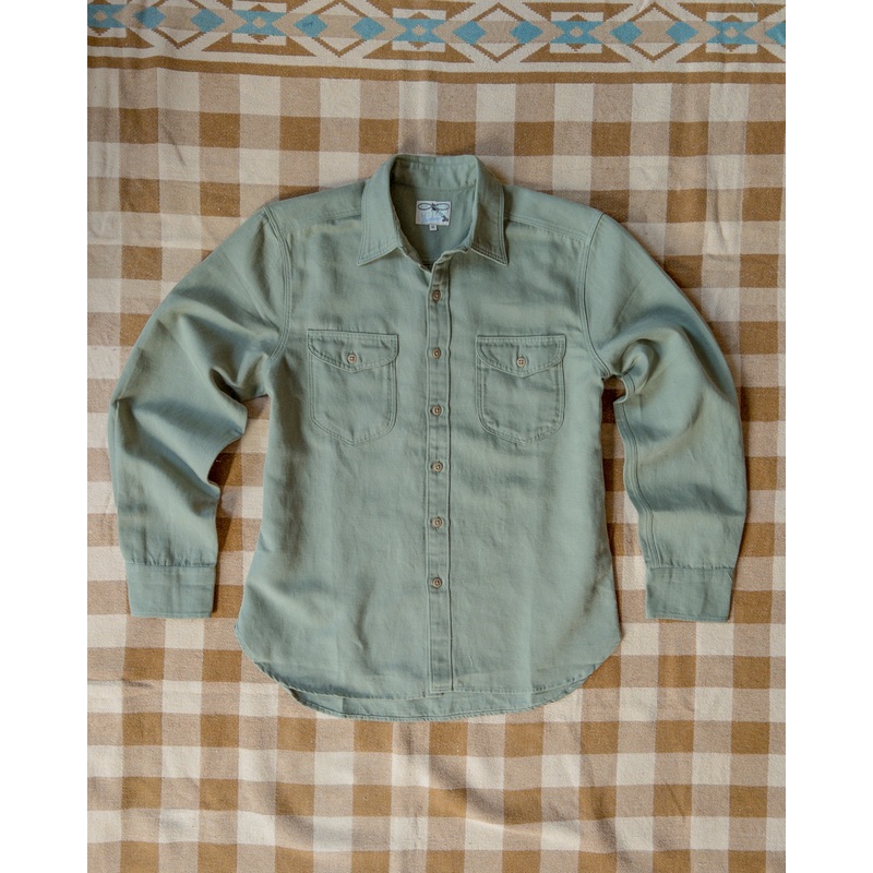 Cotton/Linen Twill Officer’s Shirt – Faded Olive XS