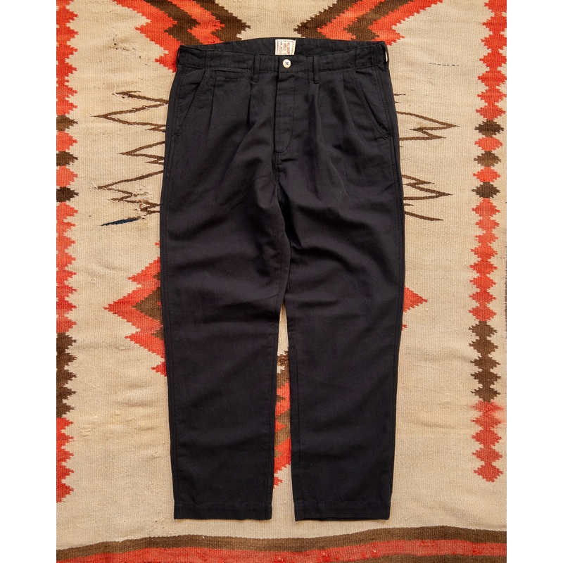 Pleated Cotton Linen Twill Chino – Faded Black 28