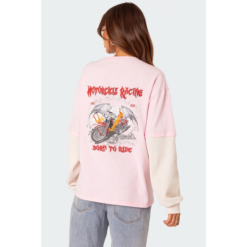 Racing Oversized Layered T Shirt LIGHT PINK XS