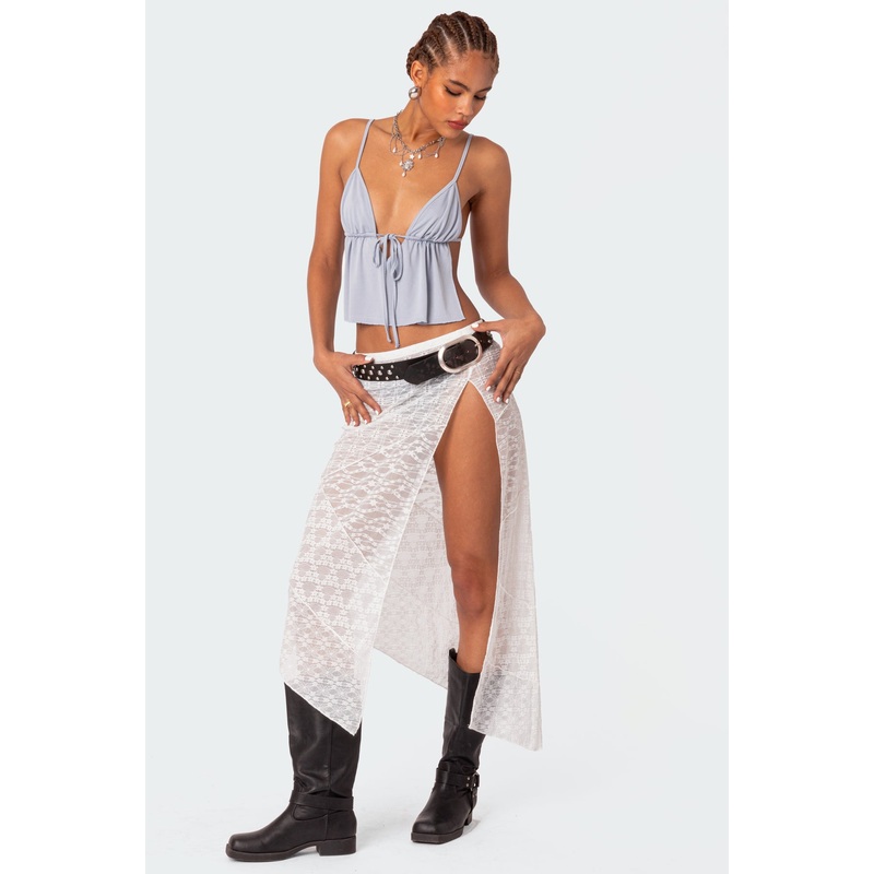 Sheer Patchwork Lace Maxi Skirt WHITE XS