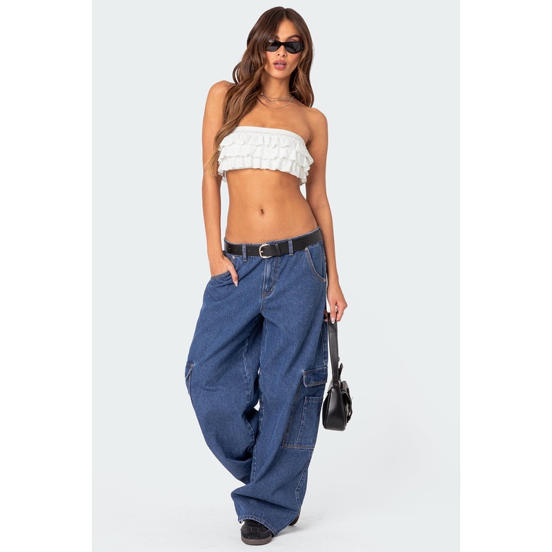 Super Oversized Belted Boyfriend Jeans BLUE WASHED XS