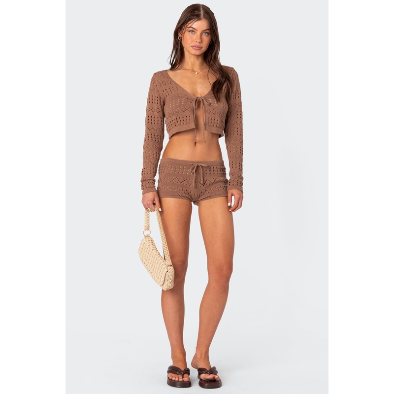 Betsy Tie Front Knitted Shorts BROWN XS