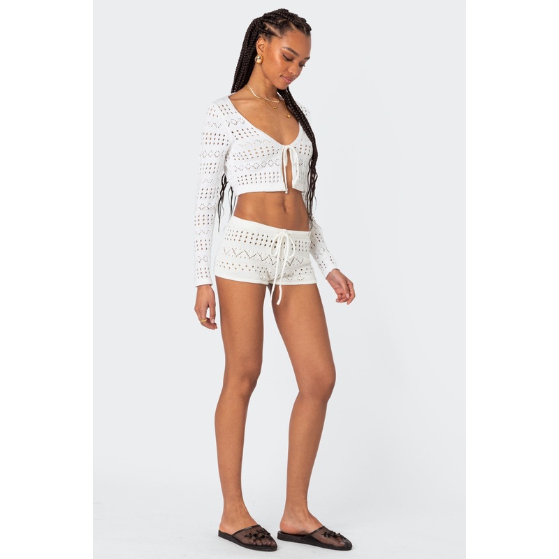 Betsy Tie Front Knitted Shorts WHITE XS