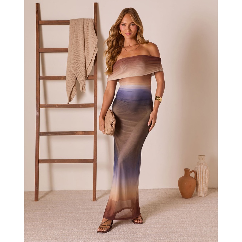 Ettie Off The Shoulder Maxi Dress Navy Ombre S