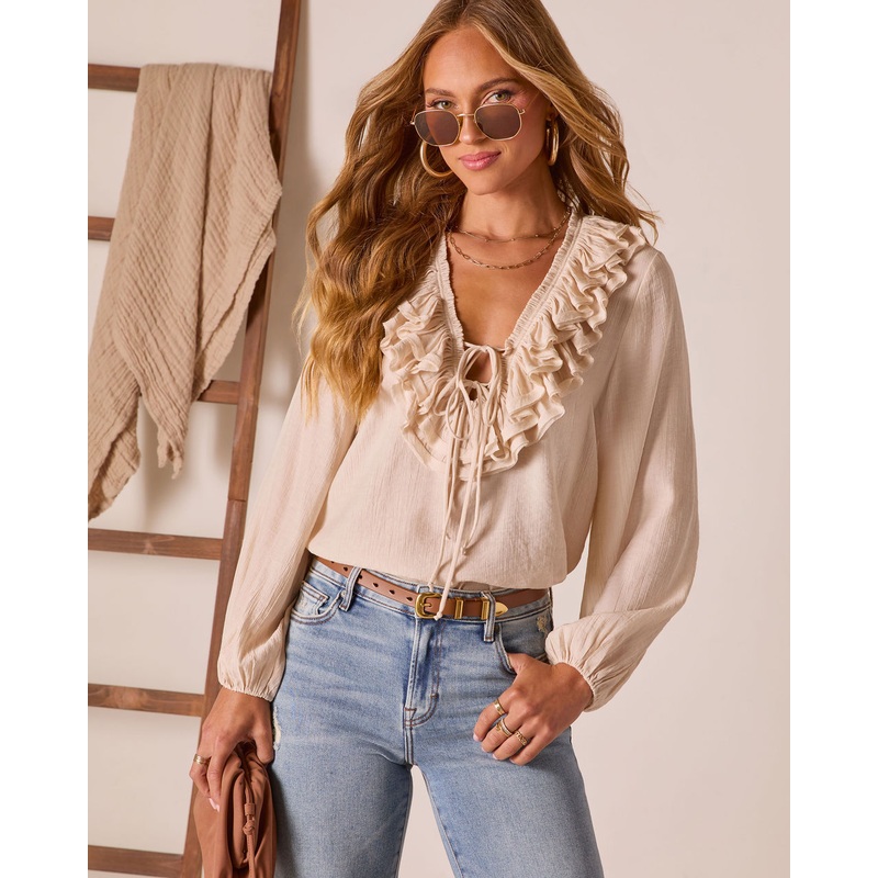 Lorenna Ruffle Peasant Top Cream XS