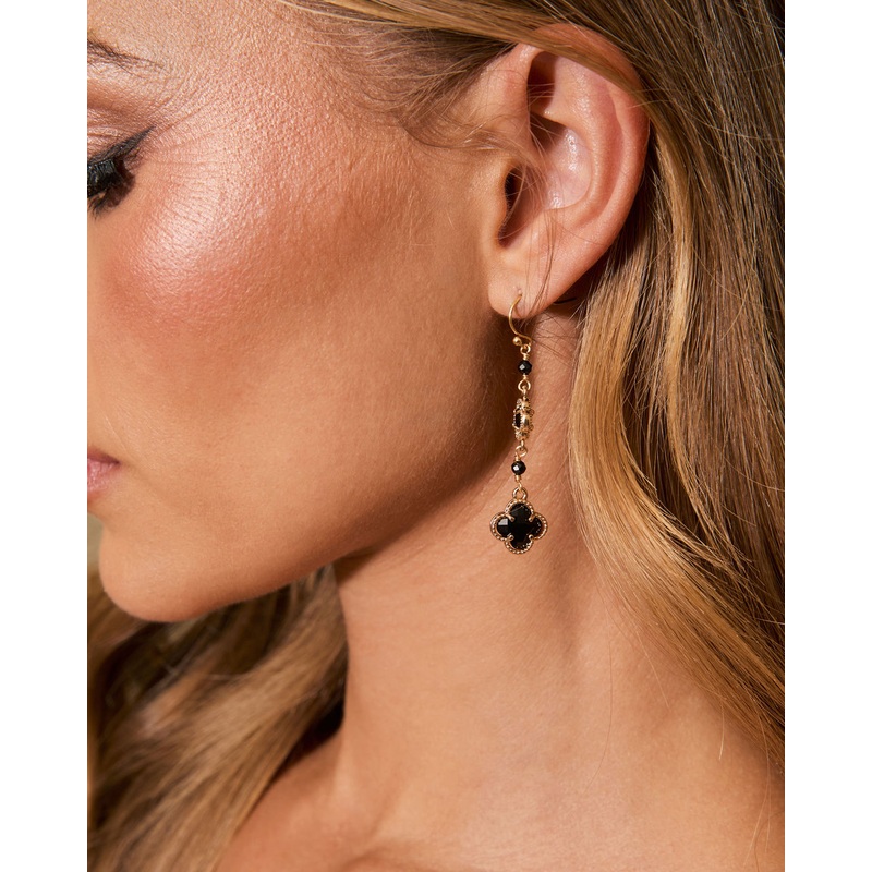 Arine Dainty Clover Drop Earrings Black O/S