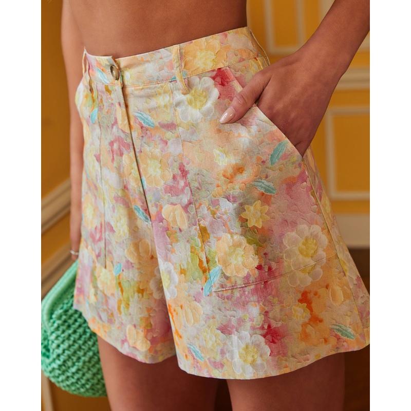 Cleo Floral Print High Waisted Short Pink Multi XS