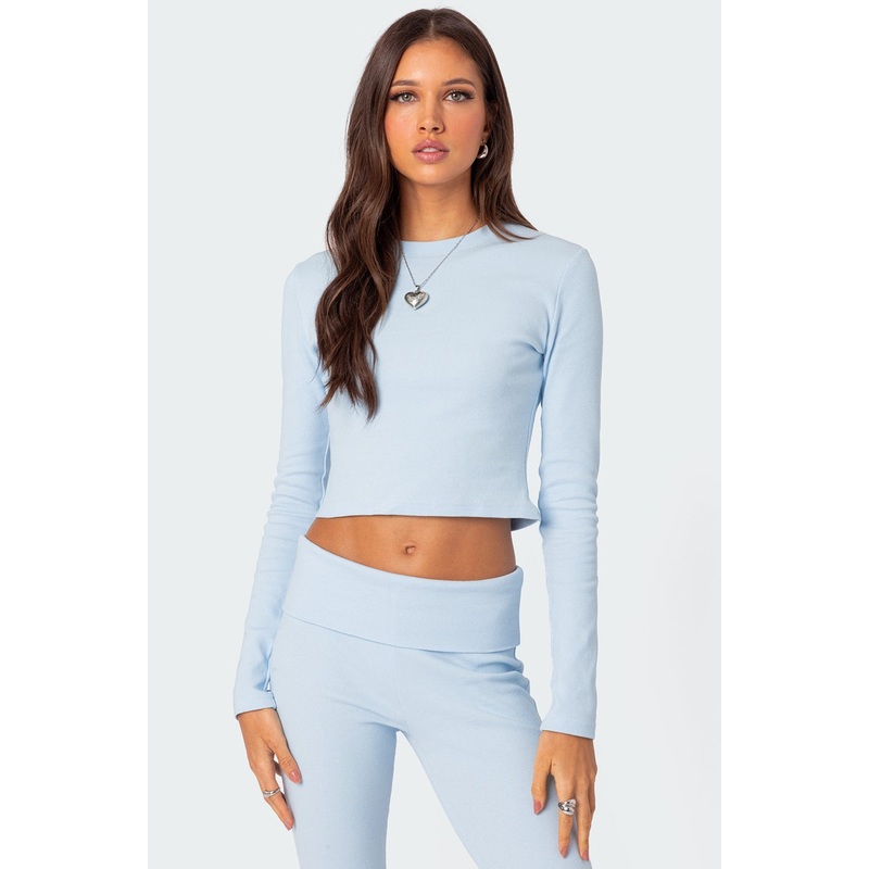 Coffee Break Ribbed Top LIGHT BLUE XS