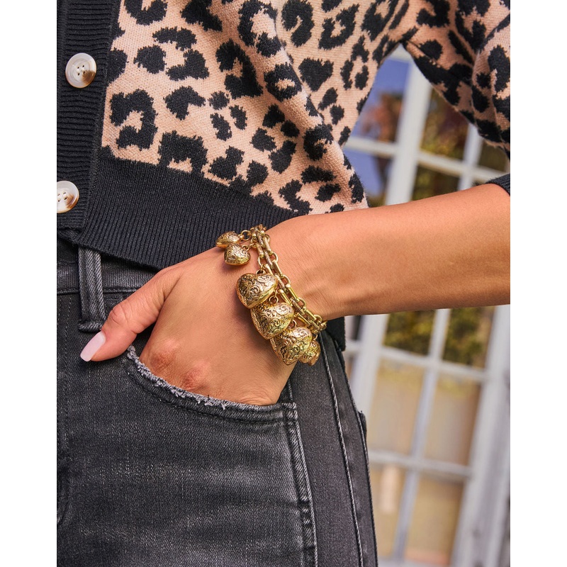 Hearts in Paris Heart Charm Bracelet Gold O/S