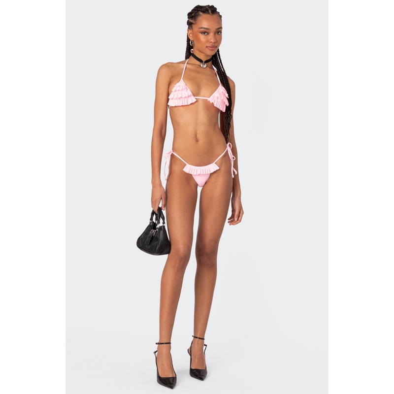 Joelle Ruffled String Bikini Bottom LIGHT PINK XS