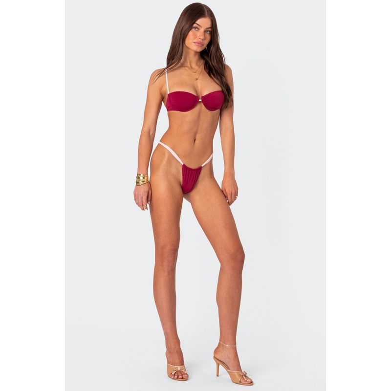 Leanna Contrast Bikini Bottom BURGUNDY XS