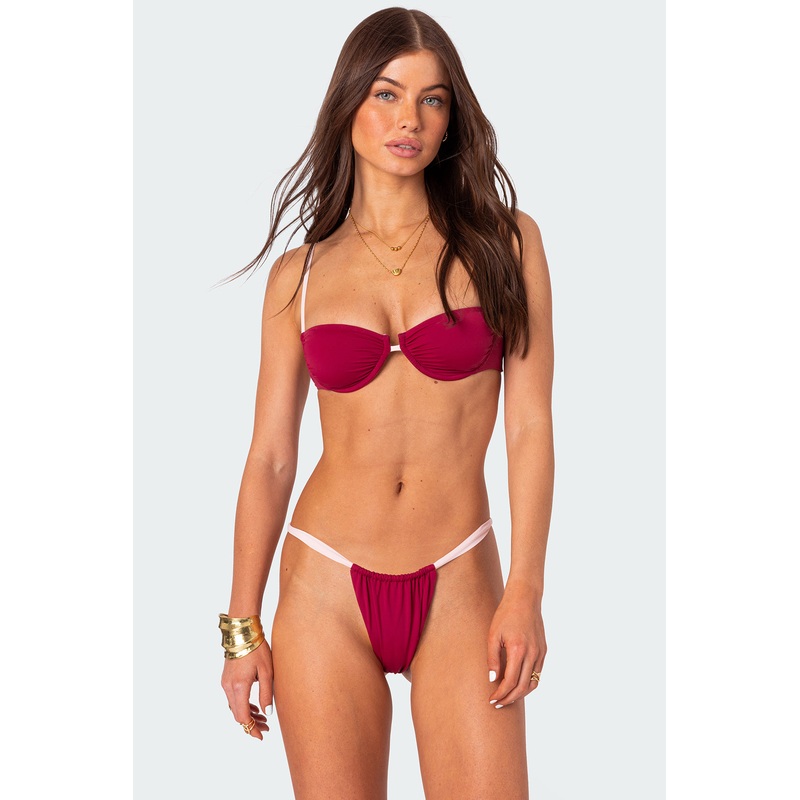 Leanna Contrast Cupped Bikini Top BURGUNDY XS