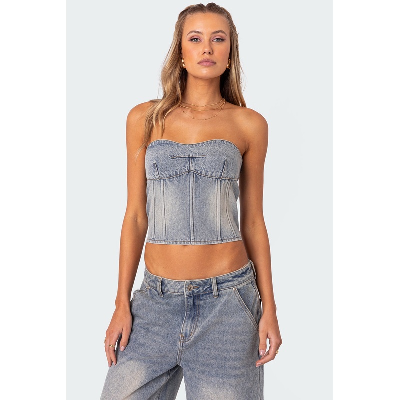 Myla Washed Denim Corset BLUE XS