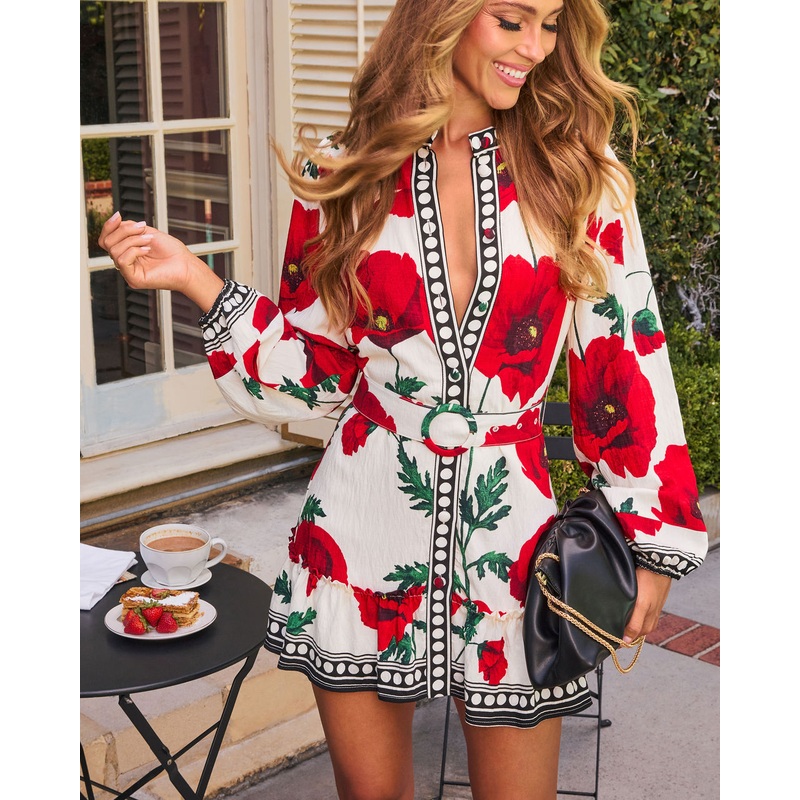 Rosalien Belted Mini Dress White Floral XS