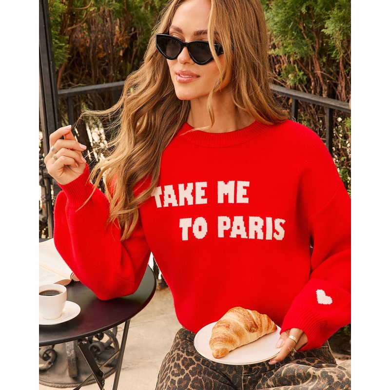 Take Me To Paris Crew Neck Sweater Red XS