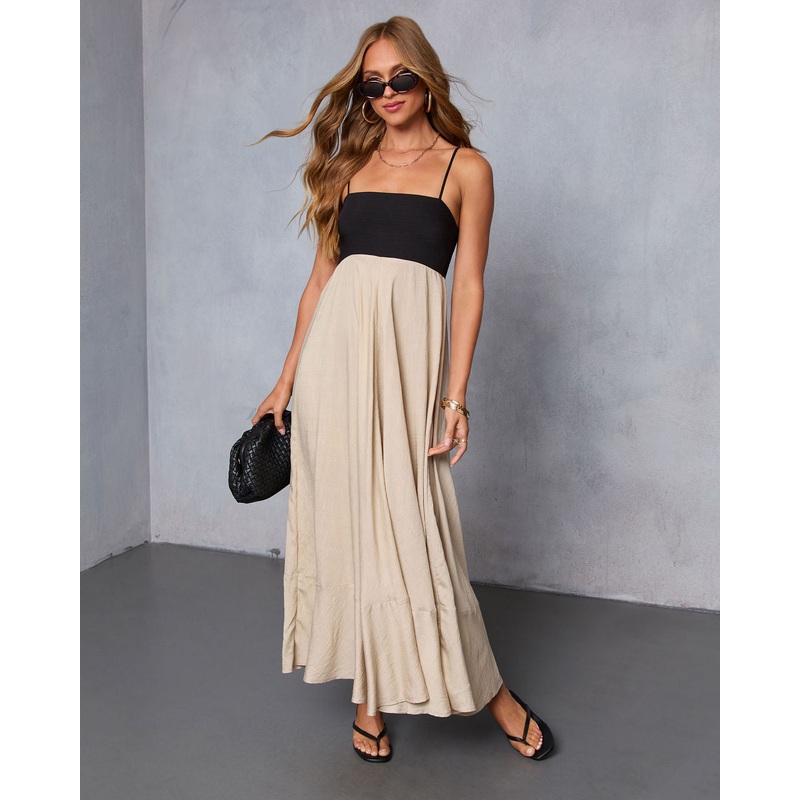 Norrah Colorblock Empire Maxi Dress Black/Khaki XS