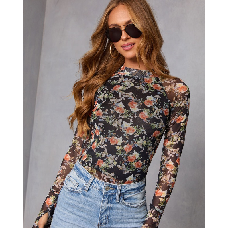 Pretty Vandal Mesh Mock Neck Top Black S