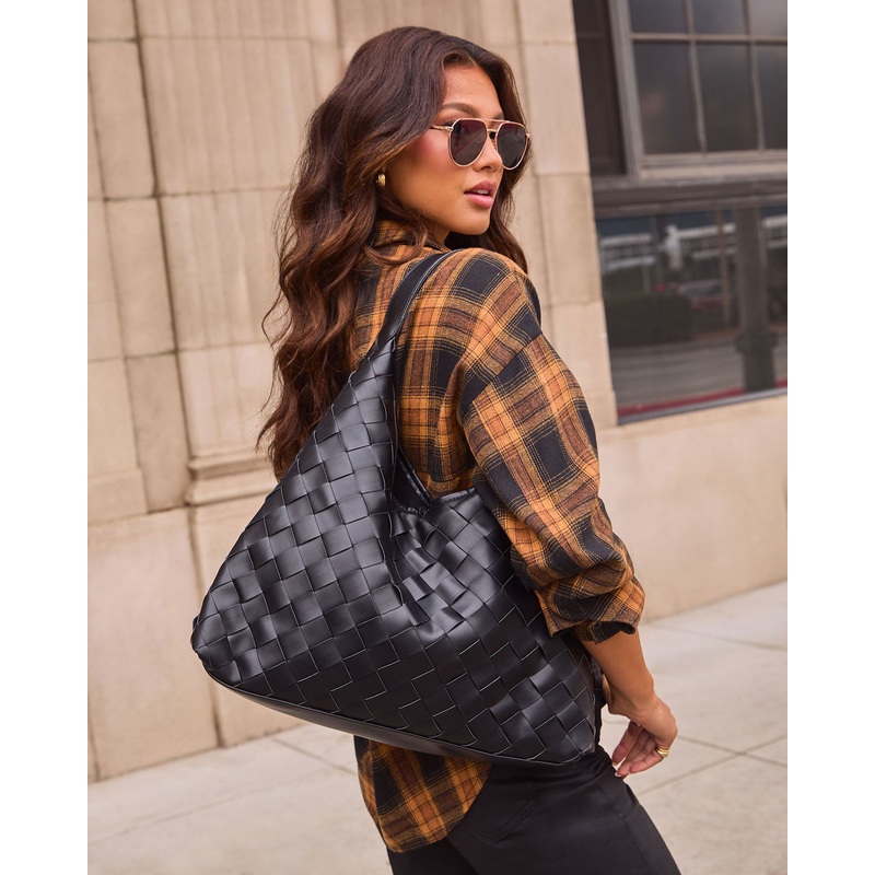 Ramina Woven Leather Shoulder Bag Black O/S