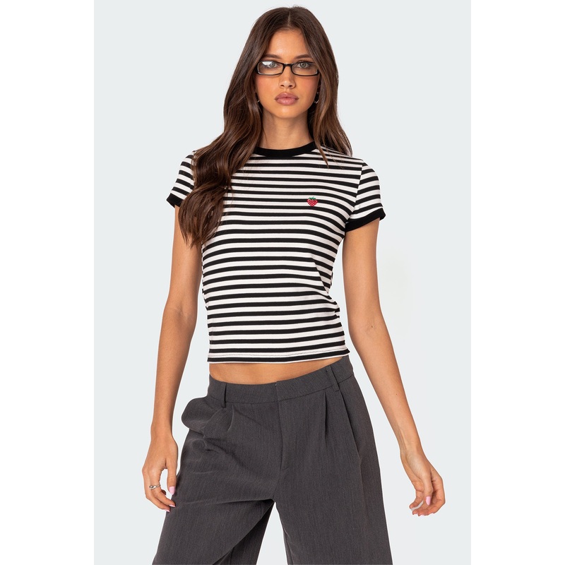 Strawberry Fields Striped T Shirt BLACK AND WHITE XS