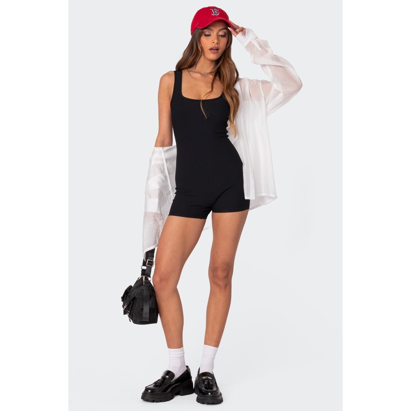 Basic Baby Ribbed Romper BLACK XS