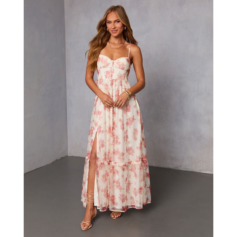 Harvest Bloom Corset Maxi Dress Cream Floral XS