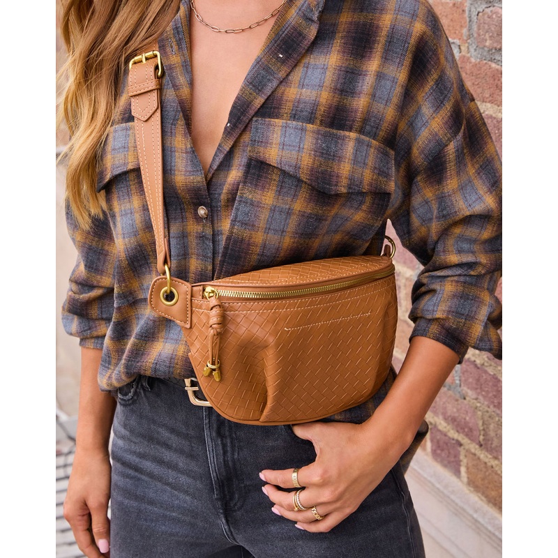 Lennah Woven Leather Belt Bag Black O/S