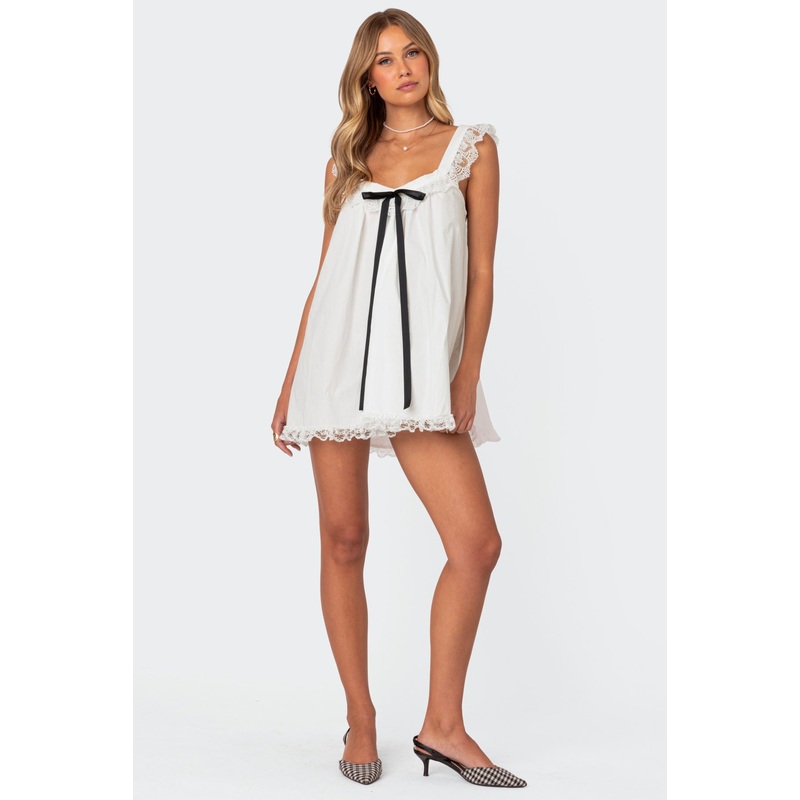 Rayne Lacey Babydoll Mini Dress WHITE XS