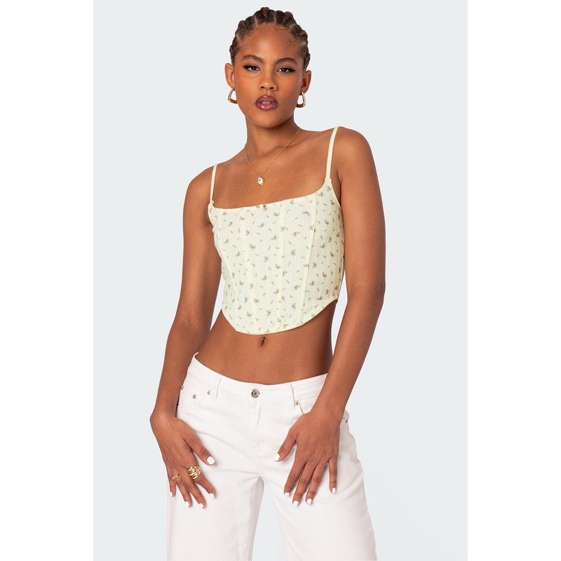 Rosey Printed Pointelle Corset YELLOW XS