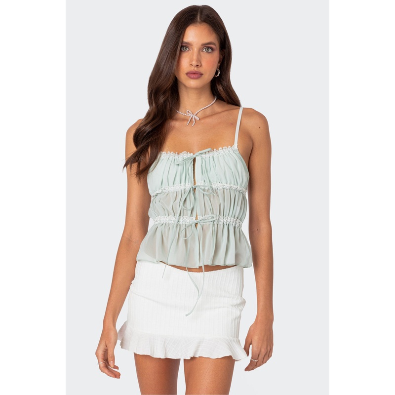 Addy Tie Front Sheer Chiffon Top SAGE XS