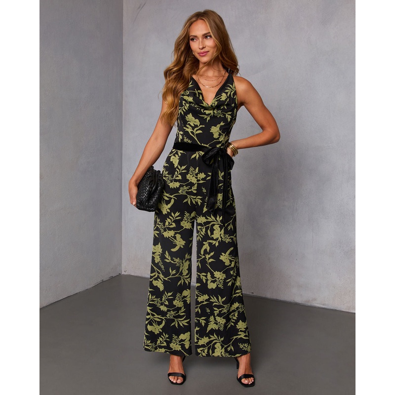 Aminah Wrap Tie Jumpsuit Green Print S