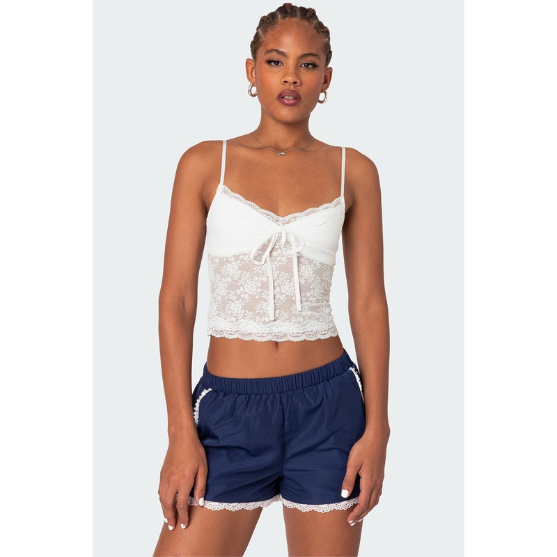 Cami Sheer Lace Tank Top WHITE XS