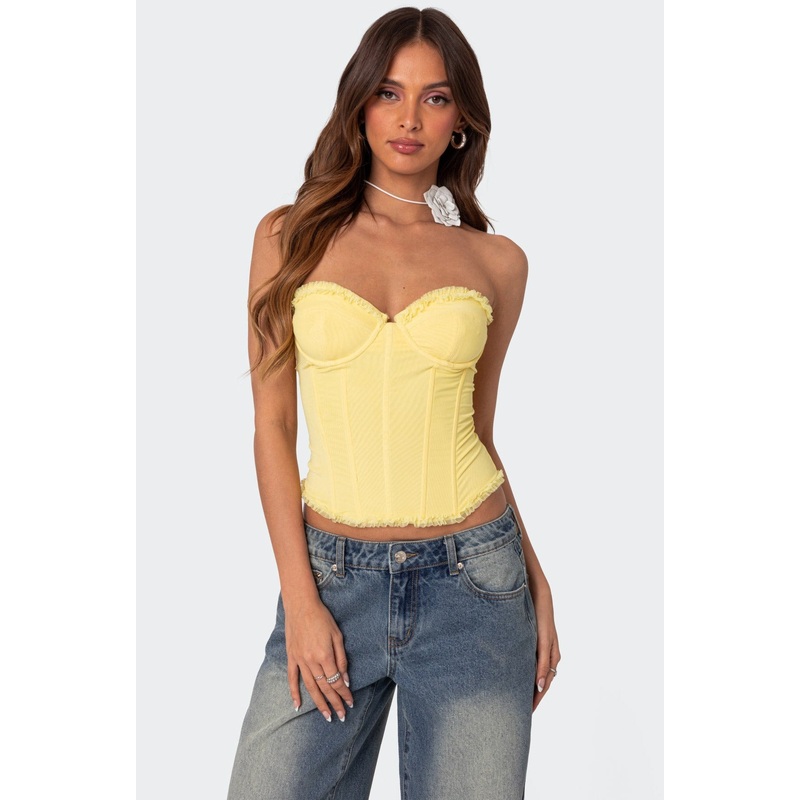 Deirdre Mesh Lace Up Corset YELLOW XS