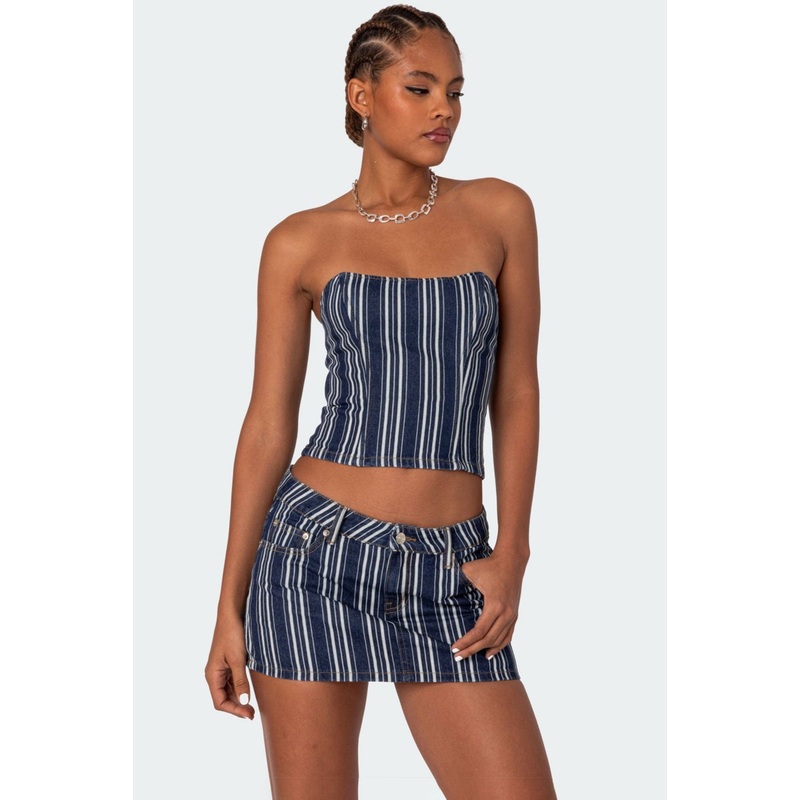 Inez Striped Denim Corset MIX XS