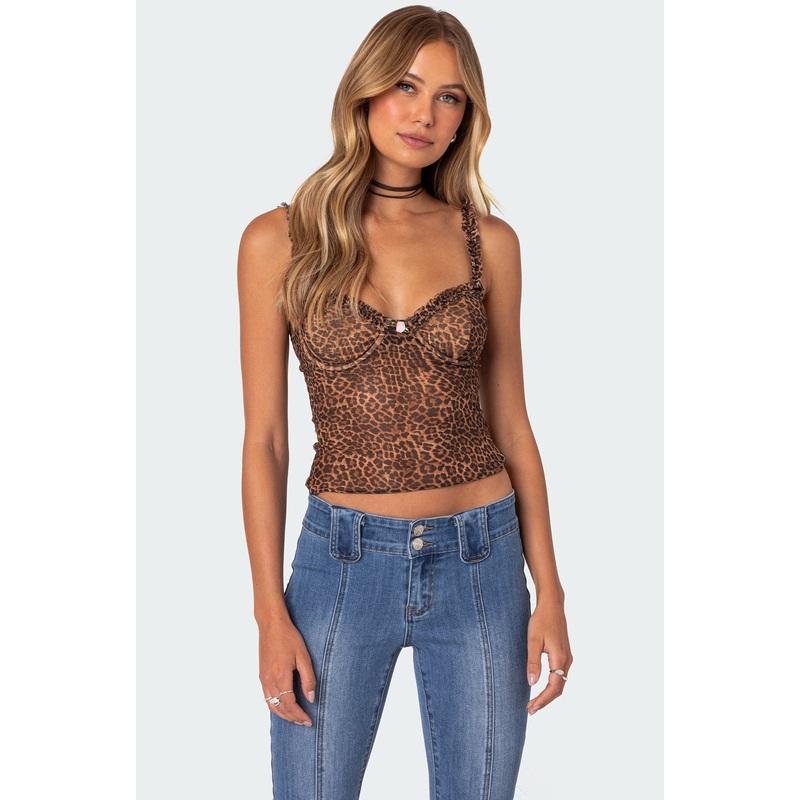 Lidia Sheer Mesh Bra Top LEOPARD XS