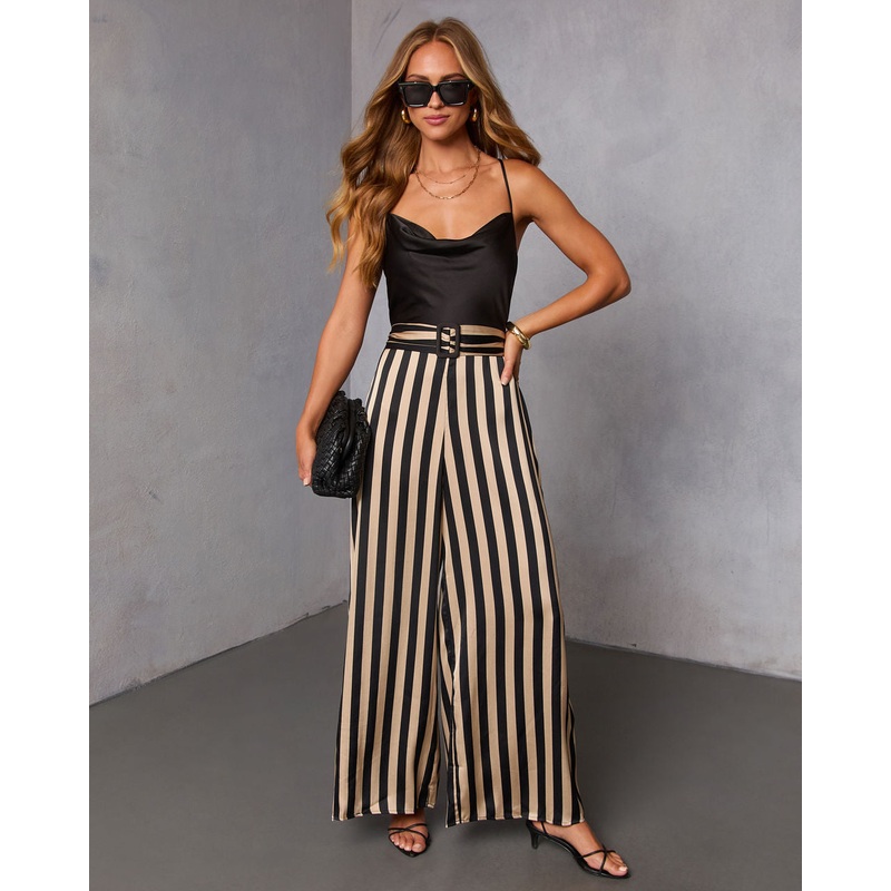 Pimia Striped Belted Jumpsuit Black Stripe S