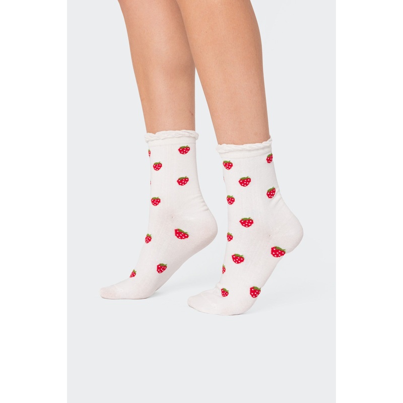 Strawberry Frill Socks WHITE OS